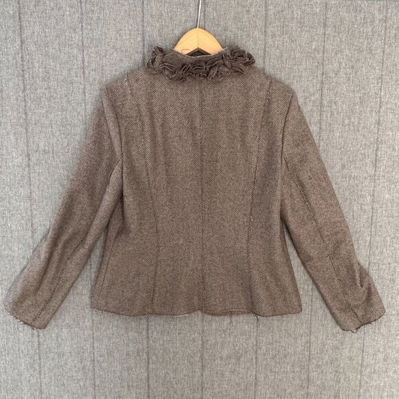 Banana Republic Taupe Ivory Wool Blend Herringbone Tweed 3D Floral Blazer 12 P - Picture 8 of 16